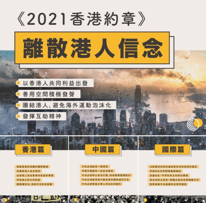 被迫流亡的香港民主派人士發起《2021香港約章》。   圖 : 翻攝自羅冠聰 臉書