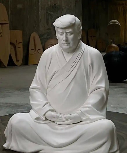 中國藝術家洪金世在去年構思後打造「川普佛像」，並放到中國網購平台「淘寶」販賣，由於雕像的神韻與前美國總統川普極為相似，引起外界關注。   圖：翻攝自微博