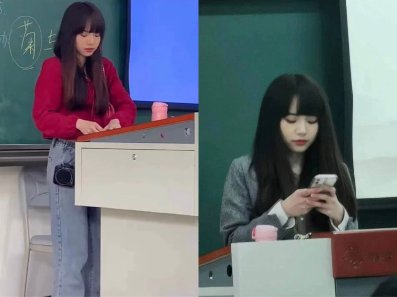 中國網上瘋傳一位正妹老師上課照，因神似Lisa在網路上瞬間爆紅。   圖：翻攝自微博