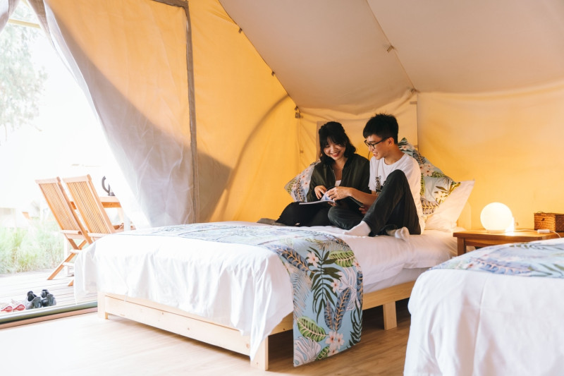 大安濱海露營區帳篷內部。   圖：台中觀旅局／提供