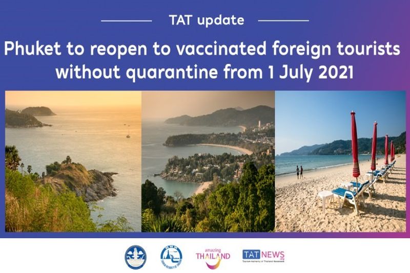 泰國政府通過7月1日起施打過疫苗者入境普吉島免隔離。   圖：取自泰國觀光局台北辦事處網站