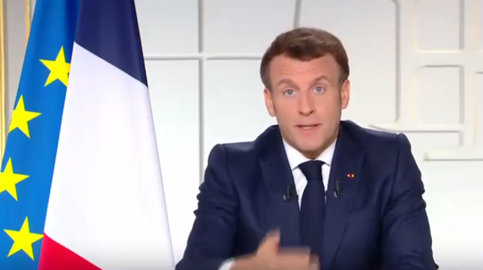 法國總統馬克宏（Emmanuel Macron）31日宣布，全國進入第3次封城。   圖：翻攝Emmanuel Macron Twitter影片