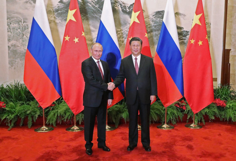 俄羅斯總統普丁(左)與中國領導人習近平(右)。   圖：翻攝俄羅斯總統府推特