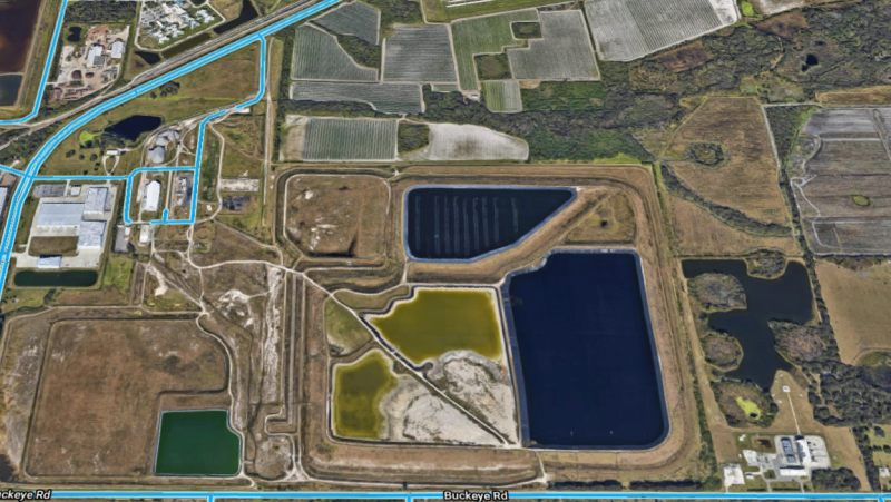 佛州放射性廢水池衛星圖。   圖：翻攝自Google map