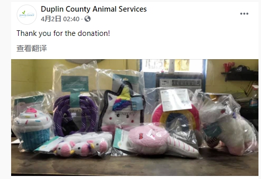 全美民眾寄給西蘇的紫色獨角獸龍。   圖：翻攝自Duplin County Animal Services臉書
