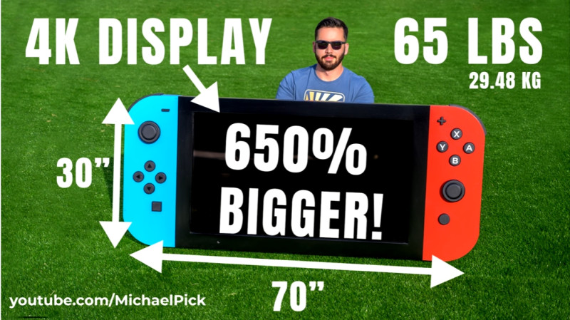 比原廠Switch大650倍的超巨大Switch誕生。   圖：翻攝自Michael Pick的YouTube頻道