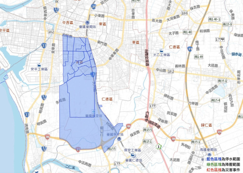 根據台灣自來水公司公布資料，台南市仁德區、中西區、南區、東區的部分區域將於明（13）日早上9時起停水44小時。   圖：翻攝自台灣自來水公司官網