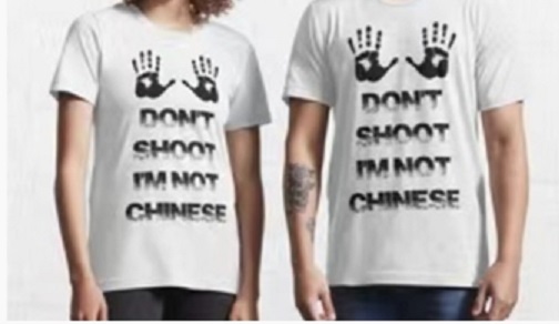 網路平台販售「別開槍 我不是中國人」T恤。   圖 : 翻攝自環球網