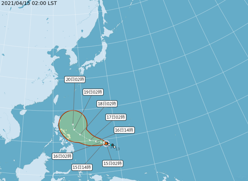 輕度颱風「舒力基」距離鵝鑾鼻還有2000多公里，持續往西北西前進，有增強為中度颱風趨勢。   圖：中央氣象局/提供