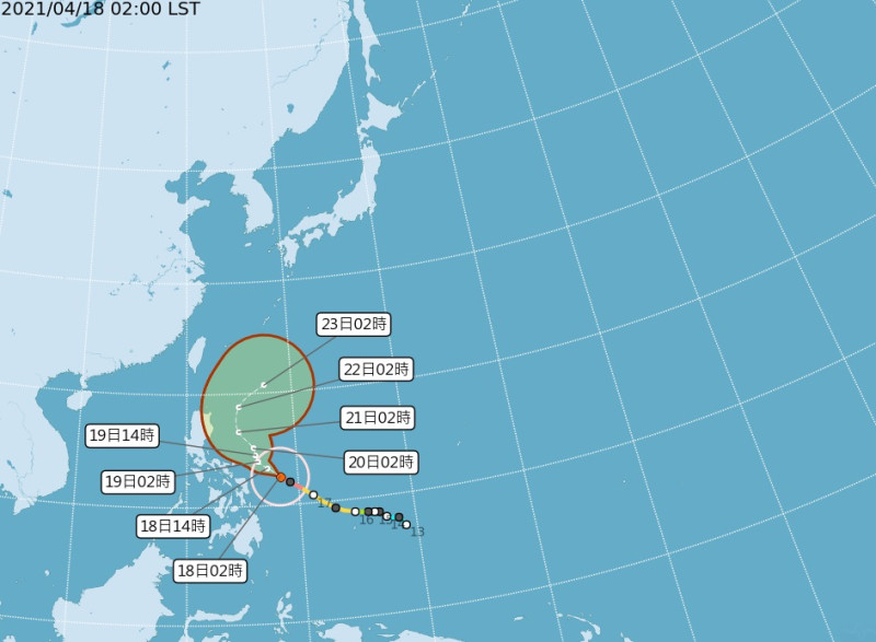 強烈颱風「舒力基」未來仍將朝呂宋島東方近海前進，之後再迴轉往東北方向移動，直接影響台灣機率仍低。   圖/氣象局