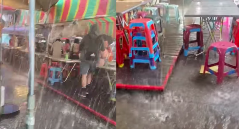 網友分享清境農場下暴雨被淋濕的影片，許多人留言直呼「羨慕」。   圖：翻攝自臉書
