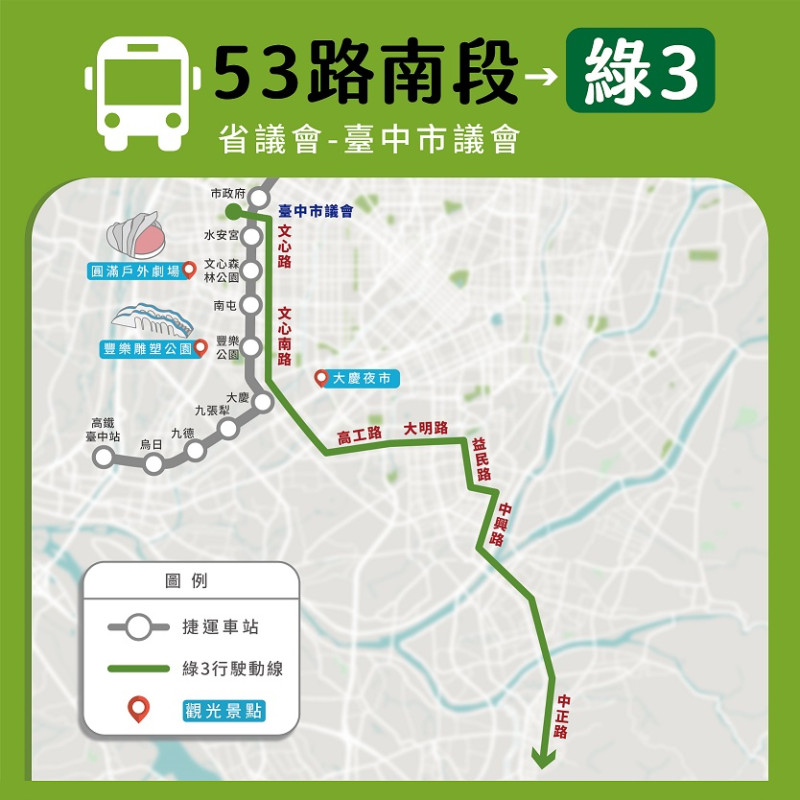 綠3路線調整示意。   圖：台中市政府/提供