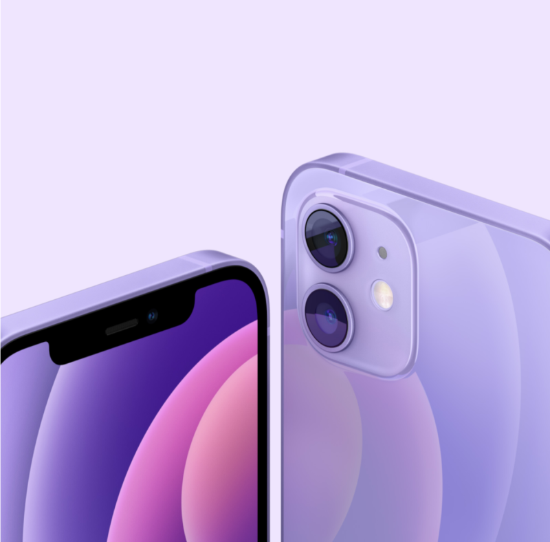 蘋果紫色iPhone 12備受女性喜愛，預約量是去年同款藍色的1.5倍。   圖：取自蘋果官網