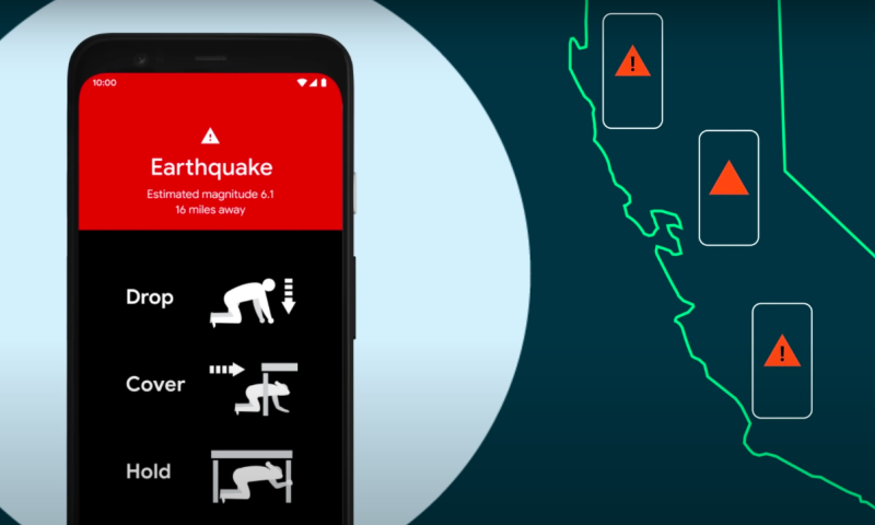 Android手機加入地震警報系統，事先提醒用戶做好防備。   圖：翻攝自Google