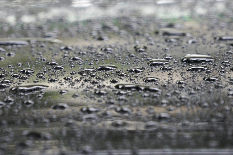 汽車車頂上滿是剛剛下雨的水珠。   圖：張良一/攝