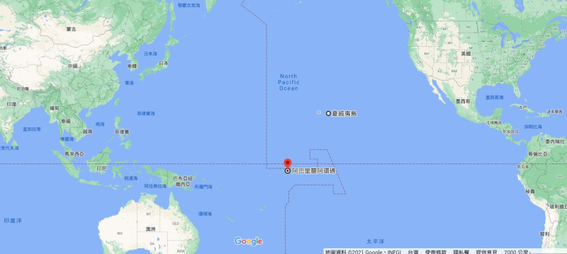 吉里巴斯（Kiribati）共和國位於太平洋的中央，在地理位置上極具戰略價值。   圖：擷取Google Map