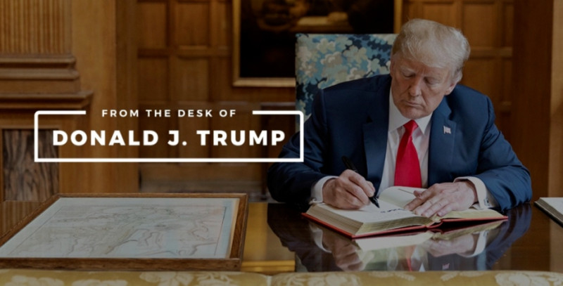川普在5月5日推出自己的社群平台「來自川普的書桌」（From the Desk of Donald J. Trump）   圖：DonaldTrump.com