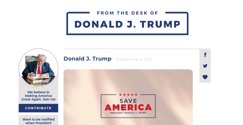 川普搶先在今（5日）推出自己的社群平台「來自川普的書桌」（From the Desk of Donald J. Trump）   圖：翻攝自From the Desk of Donald J. Trump