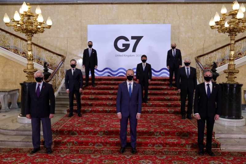在倫敦舉行的七大工業國集團外長峰會落幕，聲明中首度提及台灣議題，並對台海和平表態批評中國。   圖：翻攝G7 UK官方推特