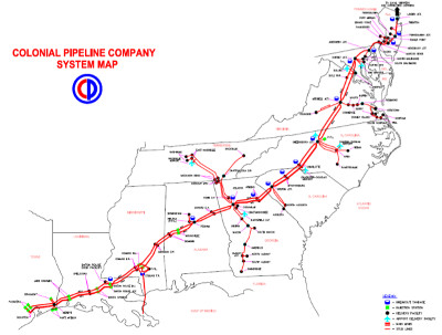Colonial Pipeline每天從墨西哥灣沿岸的煉油廠向諸如亞特蘭大、華盛頓和紐約等市場輸送250萬桶燃油。   圖 : 翻攝自tw.linkIn.com