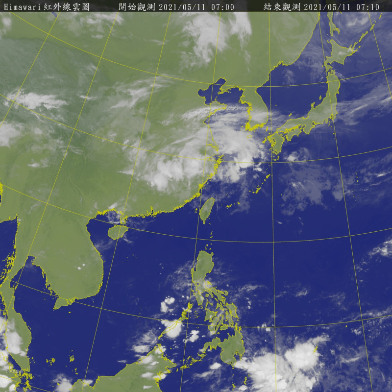 今天台灣上空幾乎萬里無雲，南投、嘉義等6縣市高溫拉警報。   圖：中央氣象局/提供