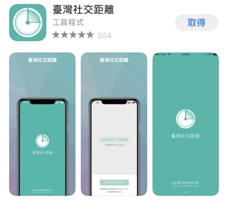 網友熱推衛生福利部疾病管制署的「台灣社交距離App」，因為下載後並開啟藍牙，APP會掃描是否與確診者接觸還會發送通知，被視為「防疫保命符」。   圖：翻攝APP Store