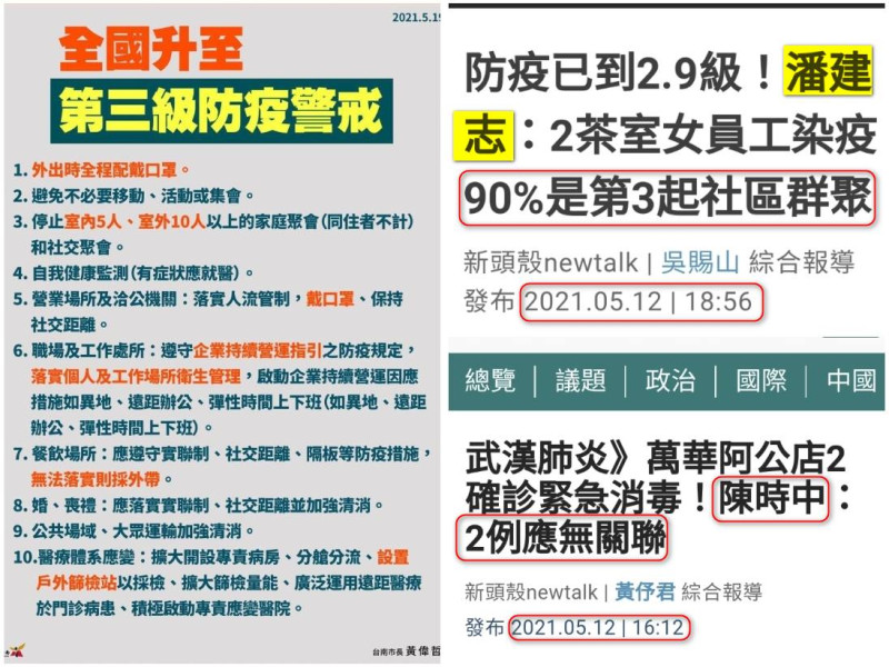 潘建志指出，一周前，萬華兩茶室女確診時，他就判斷這是第3起社區群聚。   圖：翻攝自潘建志臉書