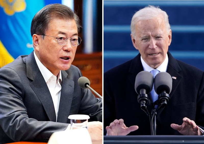 南韓總統文在寅(左)vs.美國總統拜登(右)。   圖：新頭殼合成