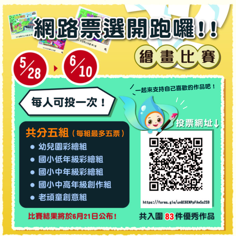 「滴滴噠噠的異想水保」繪畫網路人氣票選活動起跑。 水保局南投分局/提供