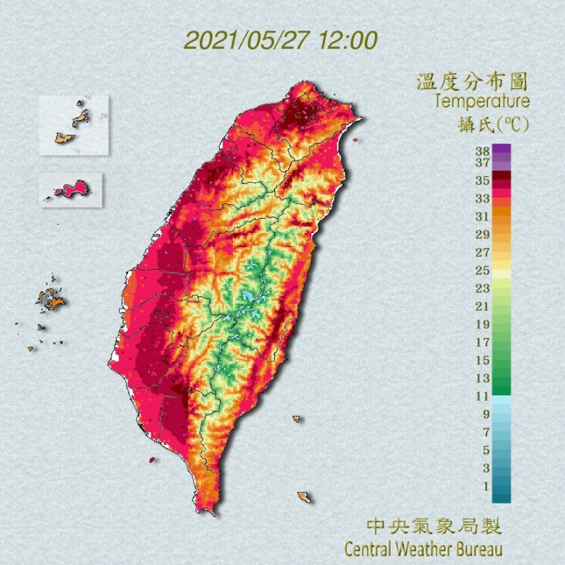 今日天氣炎熱，台北、南投、花東及南部都可能38度，氣象局長鄭明典也表示，明日依舊炎熱。   圖：中央氣象局／提供