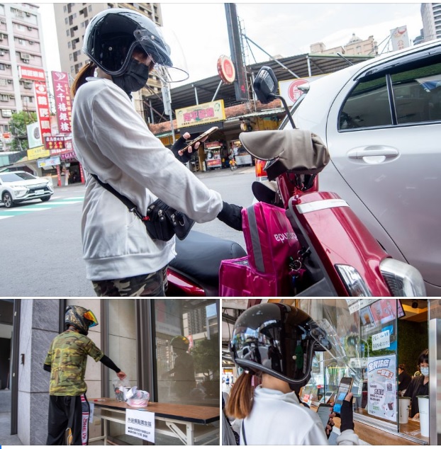 桃園市長鄭文燦日前po出外送人員照片,感謝他們為民眾在外奔波,表示戶外工作者可在通風良好處,暫時脫下口罩飲食。 圖:翻攝自鄭文燦臉書