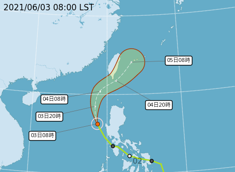 「彩雲」颱風目前位於南海，持續朝北前進，預估明日最接近台灣。   圖：中央氣象局／提供