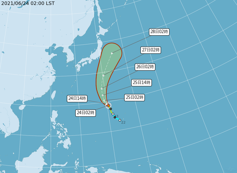 今年第5號輕度颱風薔琵持續向西北轉北北西進行，對台灣天氣無影響。   圖：翻攝氣象局