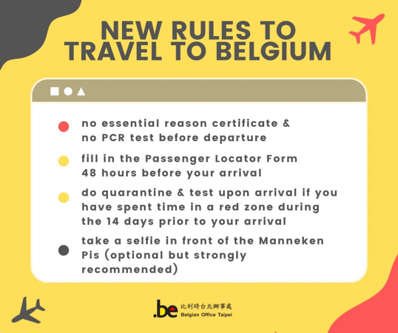 台灣前往比利時旅遊的最新規定。   圖：取自Belgian Office Taipei 比利時台北辦事處臉書