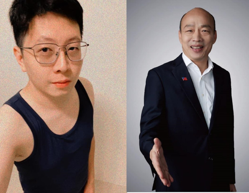 桃園市前議員王浩宇（左圖，翻攝臉書）請韓國瑜（右圖，翻攝臉書）幫忙推銷襪子，結果真的有韓粉捧場。   圖：新頭殼合成