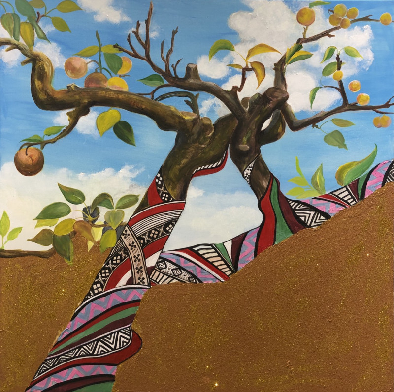 「泰．愛．你」線上畫展作品之一「黃金夢夫妻樹」。   參山處/提供