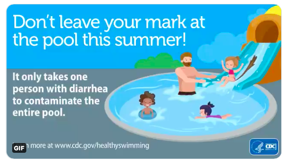美國疾病防治中心（CDC）在推特發文，提醒民眾不要帶腹瀉的小孩去泳池玩。   圖：翻攝自美國CDC推特