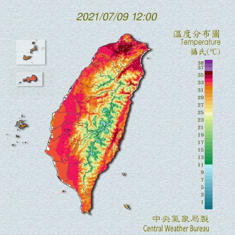 根據氣象局資料，目前在台北台大測站出現37.1高溫。   圖：中央氣象局／提供