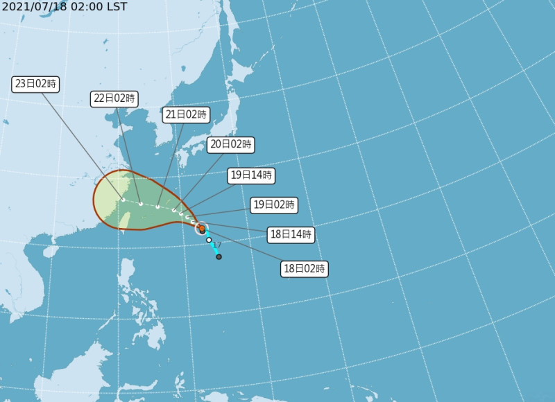 今年第6號颱風「烟花」在今天凌晨2點形成。   圖：中央氣象局