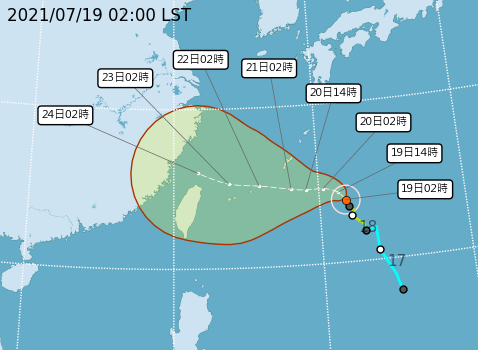 烟花颱風最快在明日增強為中颱。   圖：中央氣象局／提供