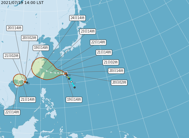 第6號颱風烟花路徑圖。   圖：取自中央氣象局