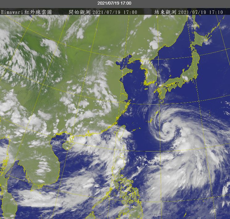 第6號颱風烟花預計明日轉中颱。   圖：取自中央氣象局