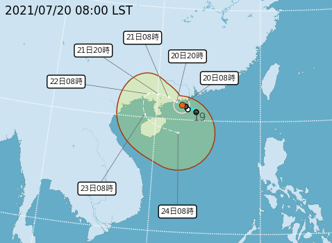 7號颱風「查帕卡」上午增強為中度颱風。   圖：中央氣象局／提供