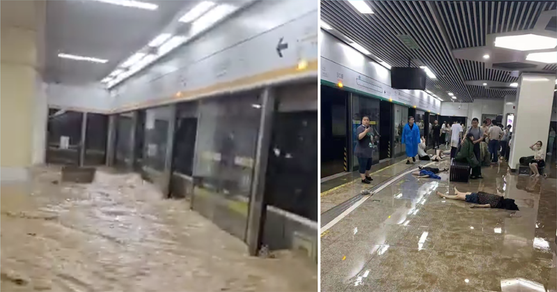 河南鄭州暴雨地鐵大淹水，造成至少12人死亡。   圖 : 翻攝自@daken / @AstanMad 推特