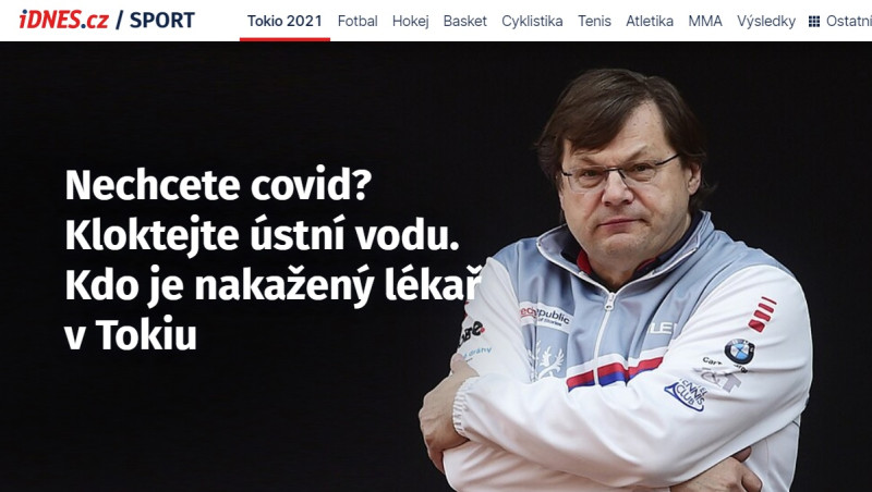 捷克奧運代表團第1位確診的隨隊醫生沃拉切克，被爆並未施打疫苗，可能是此波包機感染裡的「0號病人」。   圖：翻攝自捷克iDNES.cz
