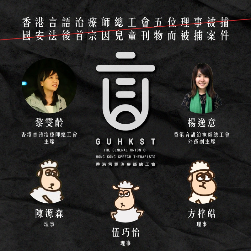 香港職工會聯盟批評，５位言語治療師被捕，敲響了藝術創作自由的喪鐘。   圖：翻攝香港職工會聯盟臉書