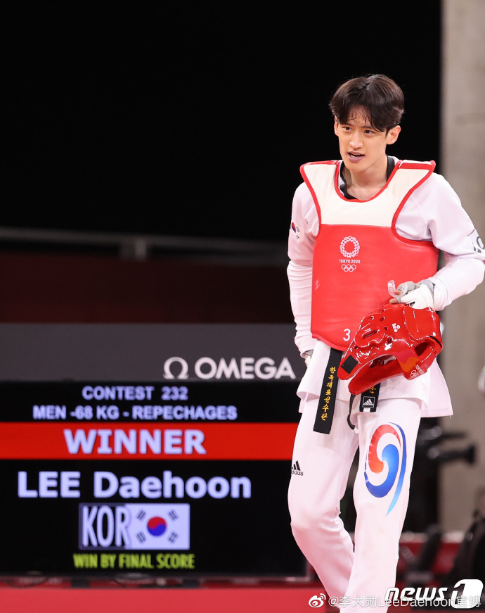 韓國跆拳道選手在本屆東京奧運無緣銅牌，遺憾宣布引退。   圖:翻攝自李大勛官方微博