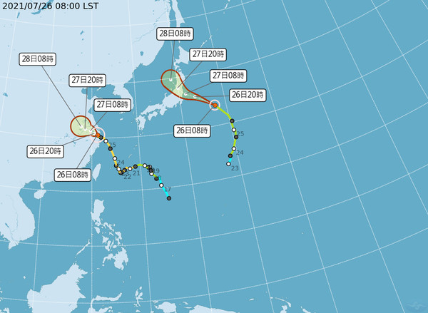 輕颱尼伯特預計明天登陸日本。   圖：取自中央氣象局官網