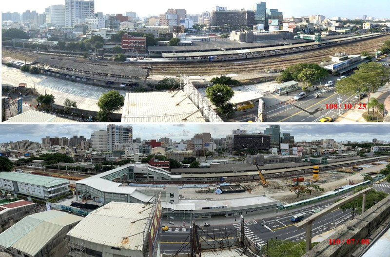 臺南市區鐵路地下化計畫工程對比圖。   圖：鐵道局提供