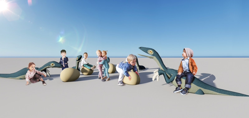 可愛的恐龍家族造型雕塑。   圖：新北市水利局提供